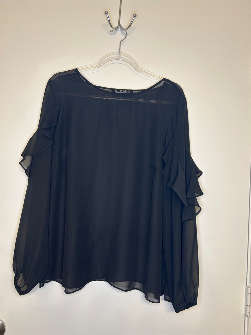 Eloquii Black Sheer Blouse with Ruffle Sleeves Size 18